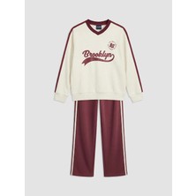 LC Waikiki Lcw Kids Ekru Brooklyn Baskılı Kız Çocuk Sweatshirt ve Eşofman Altı