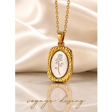 Voyage Accessory Paslanmaz Çelik Gold Gümüş Rose Zarif Gül Motifli Kadın Kolye