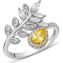 Servi 925 Ayar Gümüş Golden Leaf Yüzük
