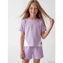 LC Waikiki Lcw Kids Lila Kız Çocuk Soft Touch Şortlu Takım
