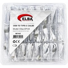 Elba Cp-04 Şeffaf Kutulu USB To Type-C 24LÜ Beyaz Şarj Kablosu