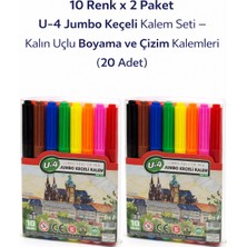 U-4 Keçeli Kalem 10 Renk x 2 Paket – Kalın Uçlu Boyama ve Çizim Kalemi Seti (20 Adet)