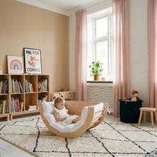 Montessori Ahşap Tırmanma Kemeri ve Bej Minderi