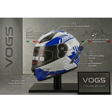 Vogs WS-210 Güneş Vizörlü Çene Açılır Kask (Şeffaf Vizörlü) Kask Beyaz Mavi