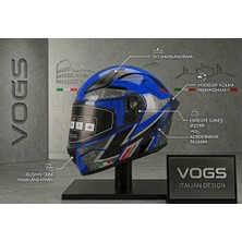 Vogs WS-210 Güneş Vizörlü Çene Açılır Kask (Şeffaf Vizörlü) Kask Mavi Siyah