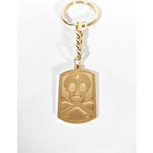 Moncuk Design Kuru Kafa ve Çapraz Kemik Figürlü Gold Metal Plaka Anahtarlık - Marjinal Tasarım Aksesuar