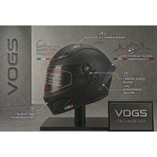 Vogs WS-210 Güneş Vizörlü Çene Açılır Kask (Şeffaf Vizörlü) Kask Mat Siyah