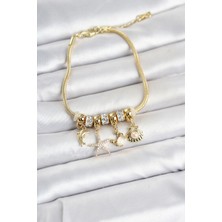 AyrStore Buğz Pirinç Gold Renk Yaz Konseptli Charmlı Kadın Bileklik
