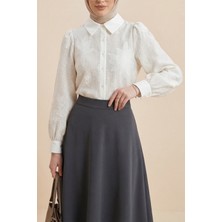Moda Morfo Karpuz Kol Çiçek Nakışlı Etamin Gömlek -Krem