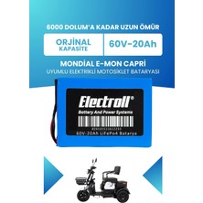 Electroll Mondial E-Mon Capri Batarya (Standart Kapasite) Lifepo4 60V 20AH Elektrikli Motosiklet Bataryası