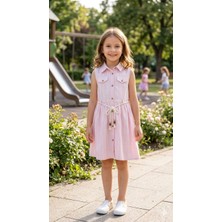 Tuma Collection Kız Çocuk Yazlık Çizgili Elbise %100 Pamuklu Kolsuz Kuşaklı Günlük Şık Kombin 5-6-7-8 Yaş