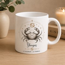 Aslı Sanat Yengeç Burcu Baskılı Beyaz Kupa Bardak | Astroloji Temalı Seramik Kahve Kupası | Burç Tasarım Hediye Kupa
