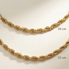 Zeino Kalın Burgu Halat Zincir Kolye - 14K Altın Kaplama - 55 cm