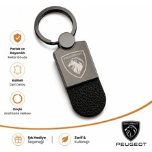 SAVEK Peugeot Logolu Anahtarlık Parlak Metalik 9cm x 2,5cm Kaliteli Deri Detaylı Oto Aksesuar
