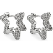 Zeino Pave Yıldız Zirkon Taşlı Küpe - Beyaz Altın Kaplama - 20 mm