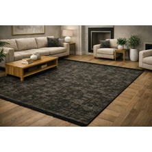 Okan Halıcılık Okan Halı Dark Grey Şönil Kilim Kaymaz Tabanlı Salon Yatak Odası Için Modern Halı