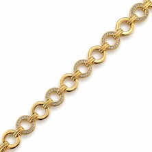 Zeino Pave Kilitli Zirkon Taşlı Oval Zincir Bileklik - 14K Altın Kaplama - 19 cm