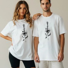 Kidilia Gitar Görselli Unisex Bisiklet Yaka Tasarım Tshirt - Beden: Xxlrenk: Beyaz