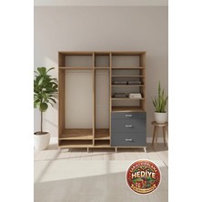 Aura Dolap: 9 Raflı, 3 Çekmeceli, 3 Askılı - 220X59X243 Çam/antrasit