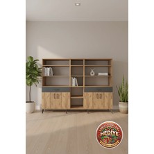 Luna Dolap 12 Raflı 2 Çekmeceli 4 Kapaklı Çam/antrasit 220X44X163