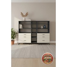 Luna 10 Raflı 6 Çekmeceli Dolap: Şık Antrasit/aytaşı Tasarım (220X44X163)