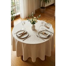 Rona Home Leke Tutmaz Yuvarlak Masa Örtüsü Ekru Modern Sıvı Itici Su Geçirmez Dekoratif Salon Örtüsü