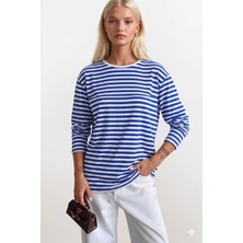 Asfaha Fashion Kadın Çizgili Bisiklet Yaka Uzun Kollu Tişört