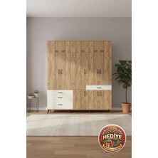 Aura 8 Raflı 4 Çekmeceli 3 Askılı Geniş Dolap 220X59X243 Çam/aytaşı