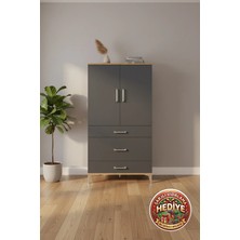 Silva Dolap: 3 Çekmeceli, Tek Raflı, 1 Askılı 88X30X163 Çam-Antrasit