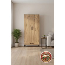 Luna 4 Raflı Tek Çekmeceli 2 Kapaklı Dolap (88X44X182CM) Aytaşı-Çam