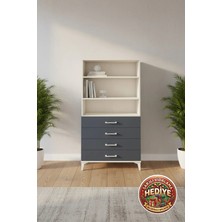 Silva 3 Raflı 4 Çekmeceli Dolap Aytaşı-Antrasit 88X30X163 cm - Dekoratif Depolama
