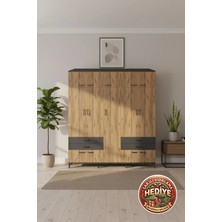 Aura Dolap 12 Raflı 4 Çekmeceli 2 Askılı 220X59X243 Antrasit-Çam