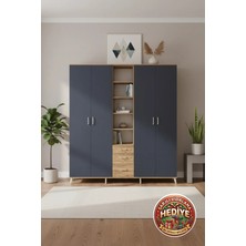 Silva 17 Raflı Dolap: 220X30X243CM, 3 Çekmeceli, 4 Kapaklı, Çam-Antrasit