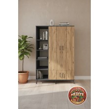 Aura Dolap 6 Raflı 4 Kapaklı 1 Askılı 132X59X195 Antrasit-Çam