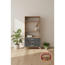 Silva 3 Raflı 3 Çekmeceli Dolap 88X30X182 Çam-Antrasit | Modern Depolama