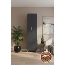 Luna 5 Raflı 2 Çekmeceli 2 Kapaklı Dolap - 60X44X243 cm Antrasit