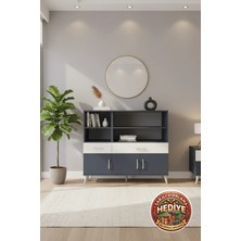 Aura 8 Raflı 2 Çekmeceli 6 Kapaklı Dolap - Antrasit/aytaşı Modern Depolama Çözümü