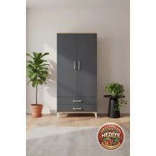 Silva 4 Raflı Çekmeceli Dolap: 88X30X182 Çam & Antrasit Şıklığı