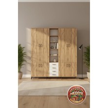 Silva 17 Raflı 4 Çekmeceli 8 Kapaklı Dolap (220X30X243) Çam/aytaşı