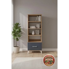 Luna 4 Raflı Tek Çekmeceli Dolap: 60X44X163 cm Çam-Antrasit Şıklığı