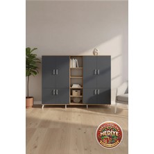 Luna 14 Raflı 8 Kapaklı Dolap 220X44X163 Çam-Antrasit: Yaşam Alanınıza Şıklık ve Düzen Katın!