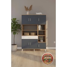 Aura 10 Raflı 6 Kapaklı Çekmeceli Dolap 132X59X195 Çam-Antrasit