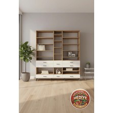 Luna Dolap 19 Raflı 8 Çekmeceli 220CM Geniş Çam ve Aytaşı