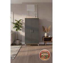 Luna Dolap 4 Raflı 2 Kapaklı 88X44X182 Çam-Antrasit: Şıklık ve Fonksiyonellik