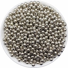 Hedef Bijuteri 6mm Gümüş - Nikel Renk Metalize Plastik Boncuk 25 gr Takı Aksesuarı