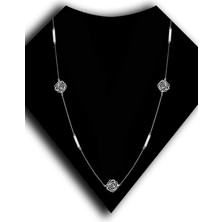 Roxx Jewellery 925 Ayar Gümüş Uzun Zincirli Gül Motifli Zarif Kadın Kolye