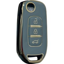 Lüx Renault Taliant 3 Buton Sustalı Nano Anahtar Kılıfı Gri Gold Altın Renk 1.ci Kalite