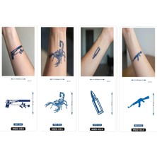 Airbrush Tattoo Minimal 5 mm Yarı Kalıcı Geçici Dövme 4 Adet Birden Aylık Mini Set 9