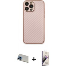 Marsilyan™- iPhone 13 Pro Max Kılıf Ahenk Işık - Siyah Bilvis 3D Mat Cam Ekran Koruyucu + Rainbow Kamera Lens Koruma Cam - Mı