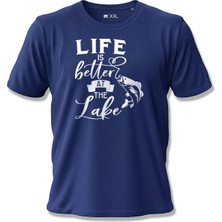 North Whiskers Life Is Better At The Lake Baskılı %100 Pamuklu Lacivert Outdoor Tişört